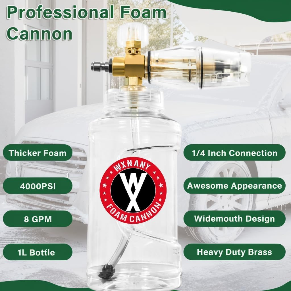 Foam Cannon for Pressure Washer with 1/4 Inch Quick Connect Adjustable Nozzle Multifunctional Clean Accessories for Home Car Motorcycle Bike Transparent Sprayer Cannister 1L Bottle image number 3