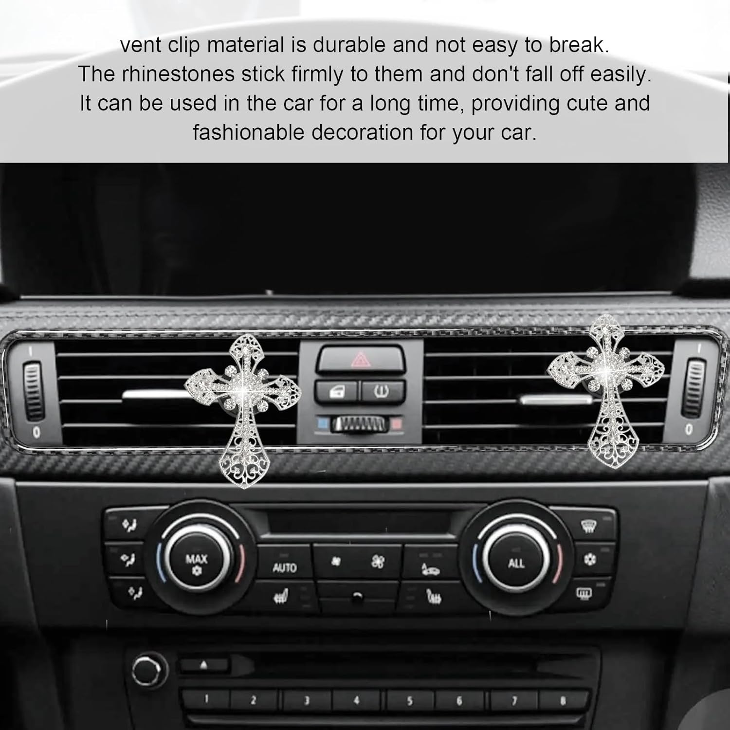 2Pcs Car Air Vent Clip, Bling Rhinestone Diamond Cross Crystal Car Air Vent Clips, Car Air Conditioning Outlet Clip Decorative, Universal Car Interior Decoration Accessories(Silver) - Colorful image number 2