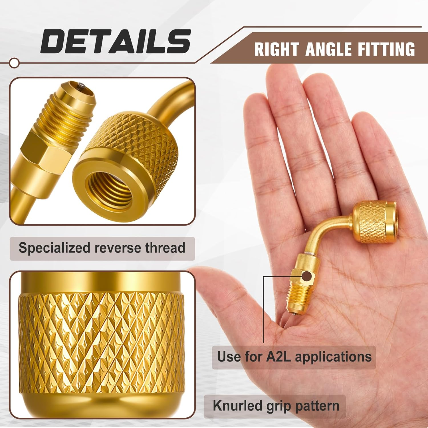 2 Pcs A2L Refrigerant Brass Adapter 1/4" Female SAE Flare Left Handed to 1/4" Male Thread Adapter Heavy Duty HVAC Quick Connect Fittings Low Loss for Refrigerant Tanks Mini Split Systems image number 3