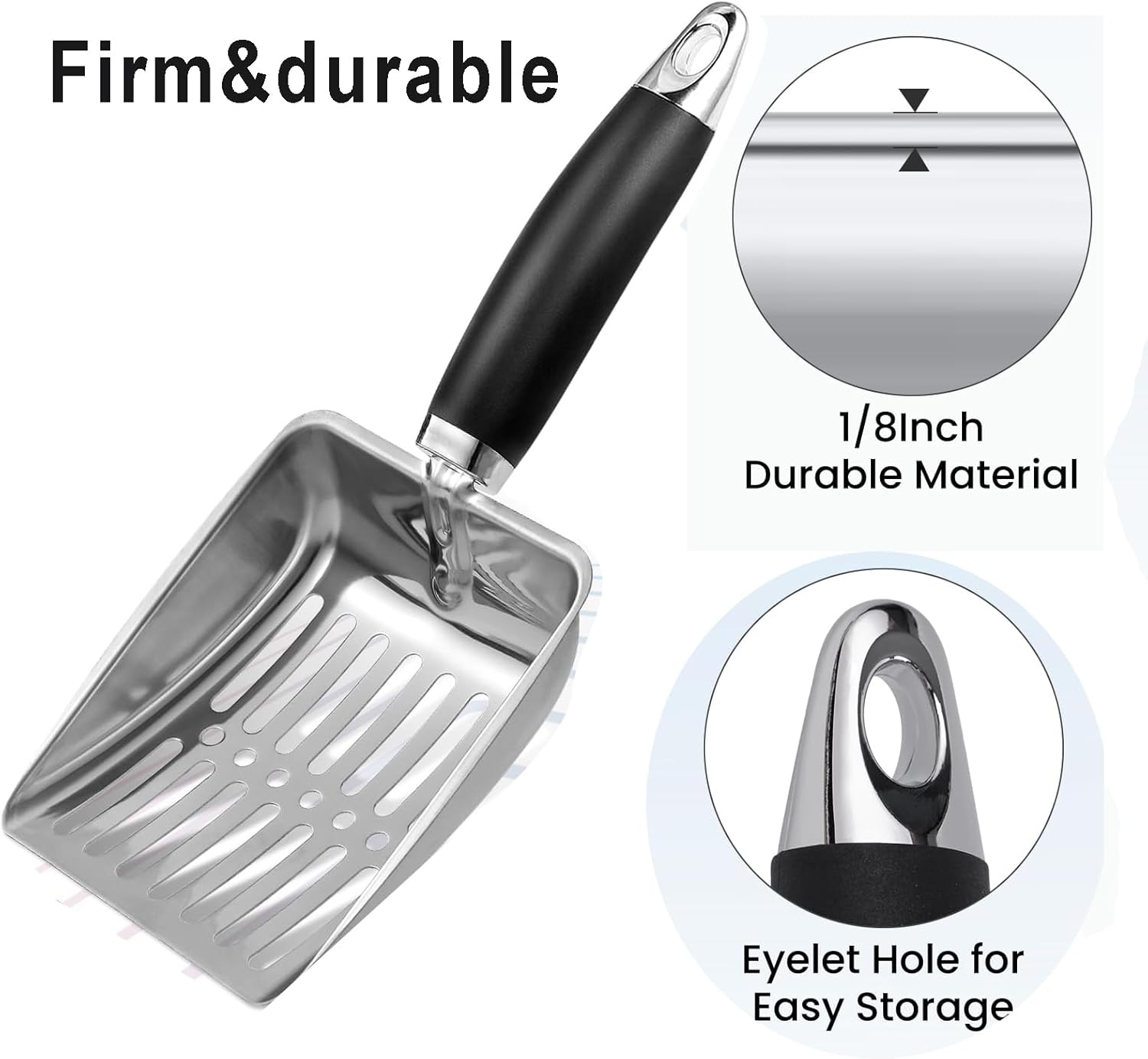 CUBETA Stainless Steel Cat Litter Scoop, Metal Cat Litter Scoop, Kitty Metal Scoop, Sturdy Mesh Scoop for Easy Cleaningfor Litter Pan (Silver Gray) image number 2