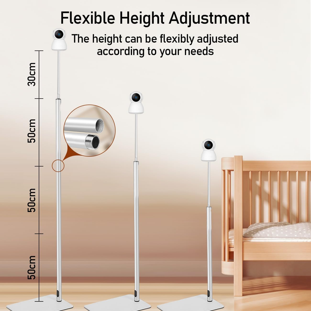 Universal Baby Monitor Floor Stand Mount - Height Adjustable, 360&deg; All-Round Monitoring, Compatible with Arlo, Motorola, Hello Baby & More image number 1