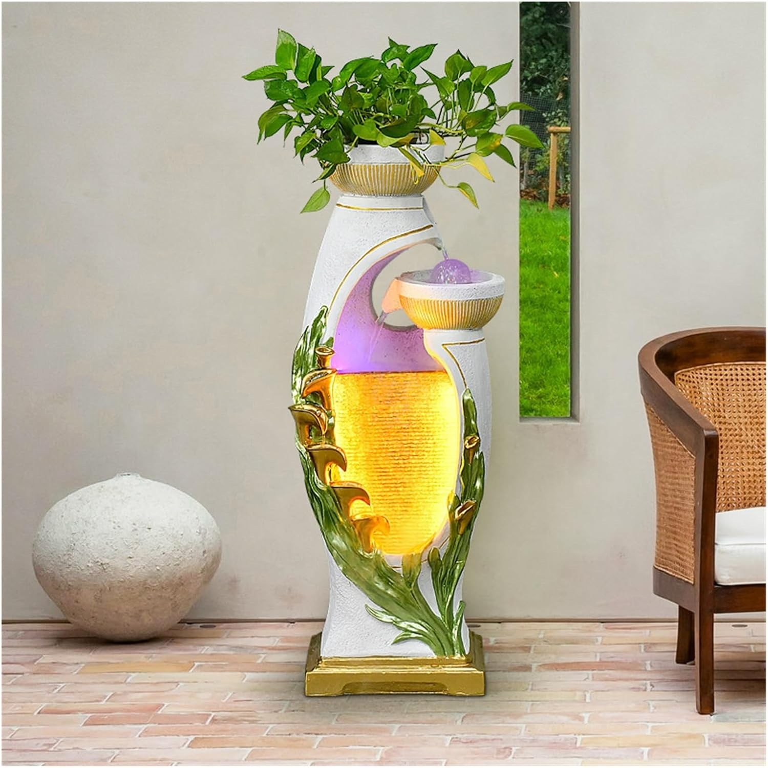 Outdoor Fountain Indoor Fountain, Creative Ornaments, Horseshoe Lotus Modern Fogging Water, Home/Office Decor(White) image number 5