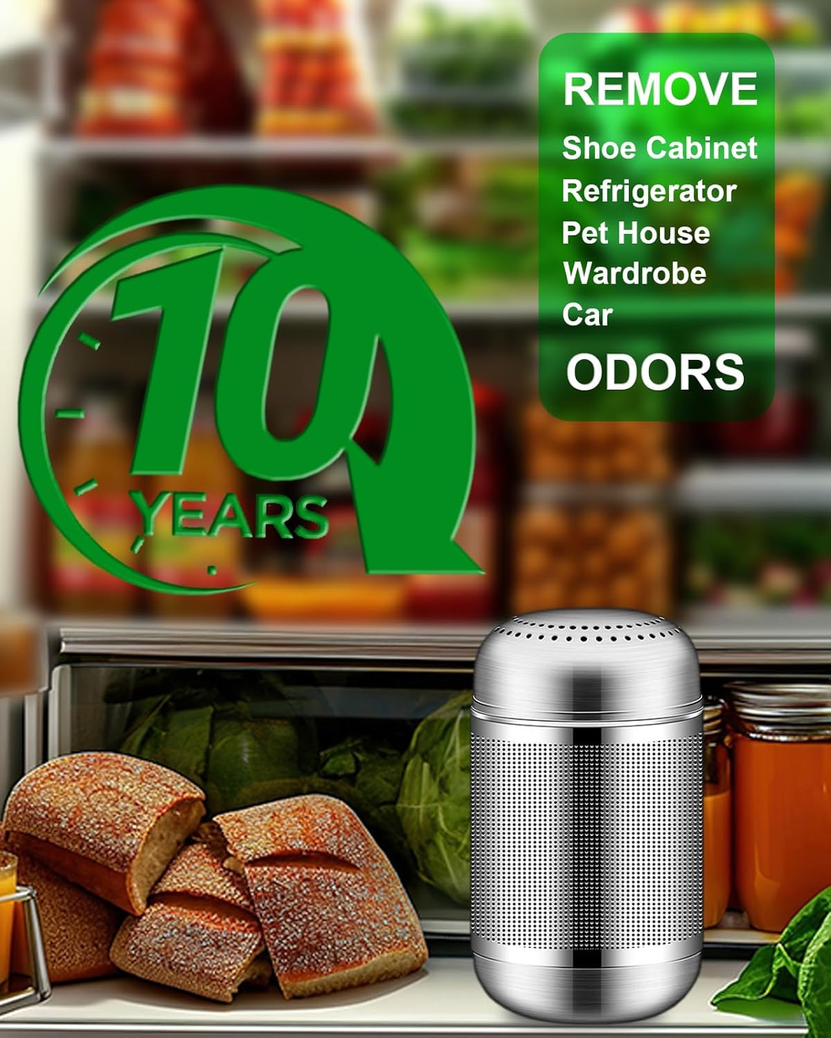 Bixobag Refrigerator Odor Eliminator - Activated Carbon Fridge Deodorizer - Lasts 10 Years - Silver - Air Purifier image number 1