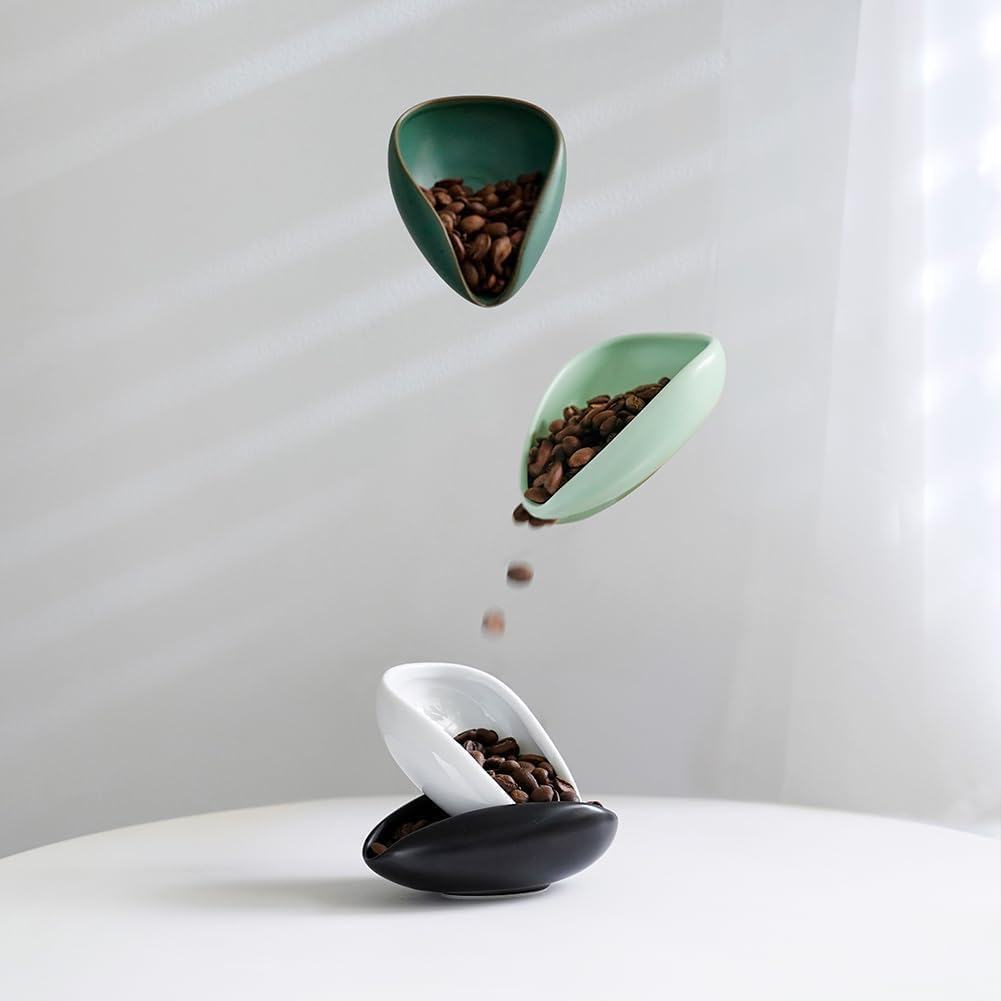 Watchget Ceramic Coffee Dosing Cup & Tea Storage Tray, Single Dose Measuring Container for Coffee Beans & Loose Leaf Tea Dosing Vessel, Black image number 2