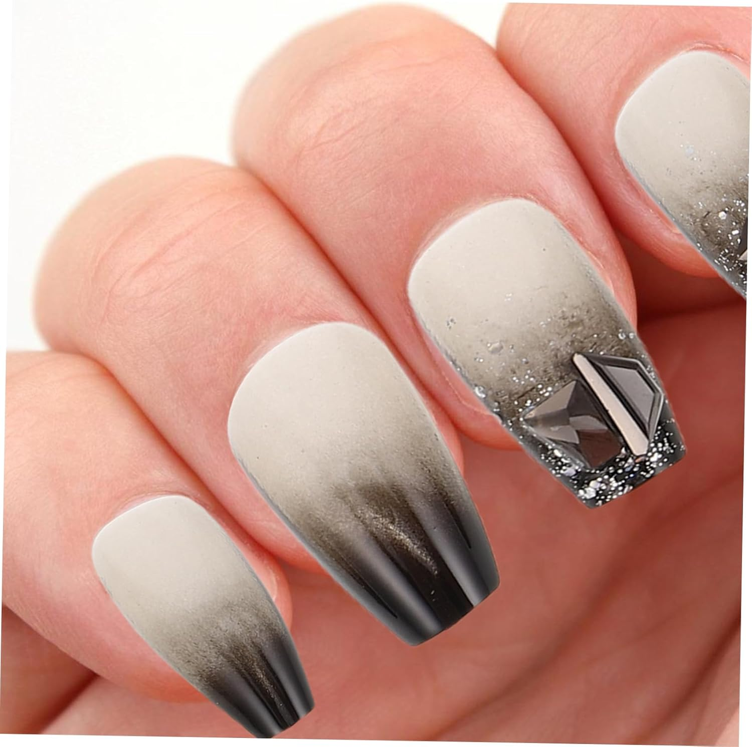 PENIKOKO Medium Dark Glitter Nail Tips Handmade Press Nails Rhinestones Temporary for Women Girls image number 2