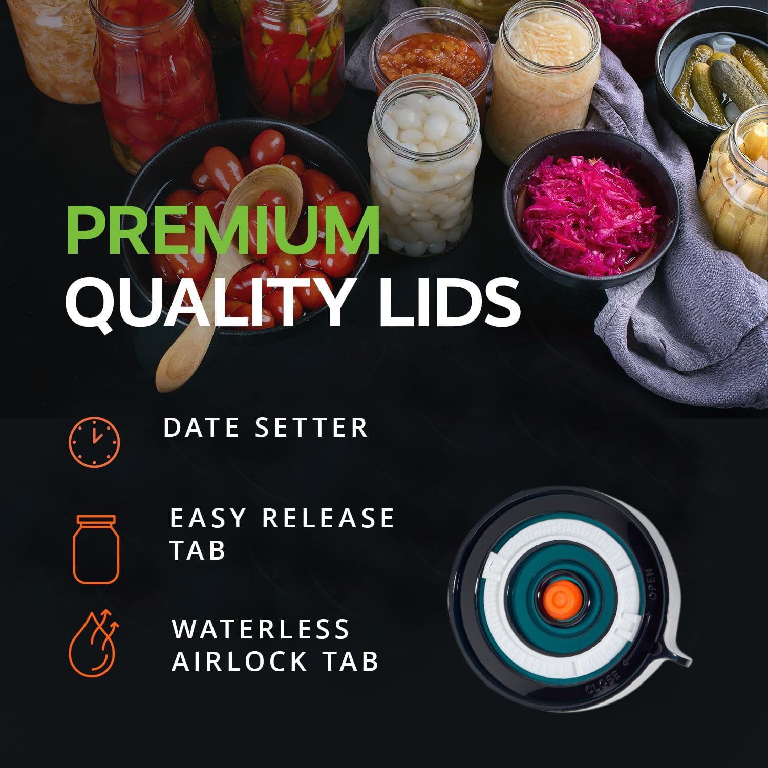 Easy Fermenter Fermentation Kit, Mason Jar Airlock Lid for Wide Mouth Jars, Kimchi, Pickle, and Sauerkraut Fermenting, Pack of 4 - Blue image number 4