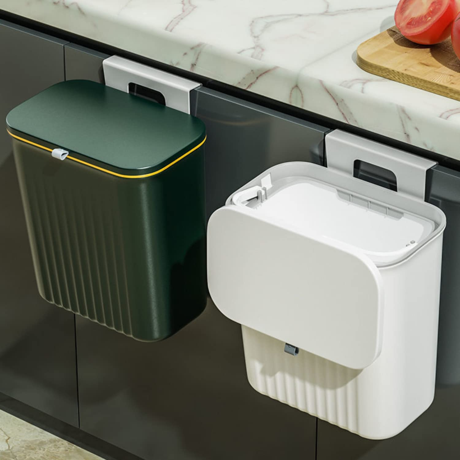 DAIYEE 9L Kitchen Compost Bin for Counter Top or under Sink, Hanging Large Capacity Trash Can with Lid for Cupboard/Bathroom/Bedroom/Office/Camping, Mountable Indoor Compost Bucket（White 1Pcs） - 2Pcs Gray image number 7