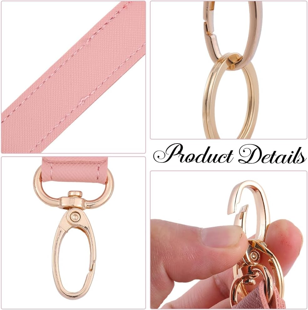 SUNNYCLUE 1 Box 2 Sets Pink Leather Wristlet Keychain Cute Key Chain Wallet Cute 2Pcs Wrist Landyard Strap 2Pcs Card Bags Hloder Keyring for Women Purse Car Fob Door Keys Accessories Adults No Lost