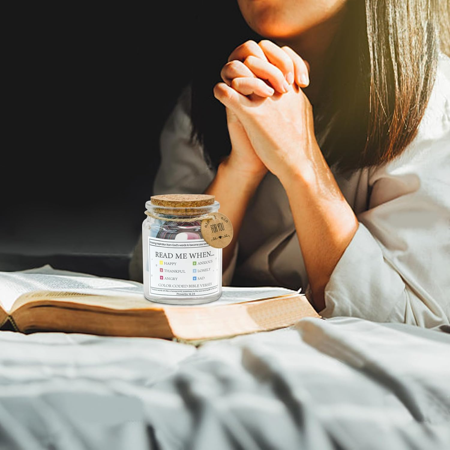 VANRA Bible Verse Jar with 96 Color Coded Scriptures Inspirational Christian Gifts for Women Prayer Hope Jar Read Me When, Bible Study Supplies, Christmas (Read Me When) image number 2