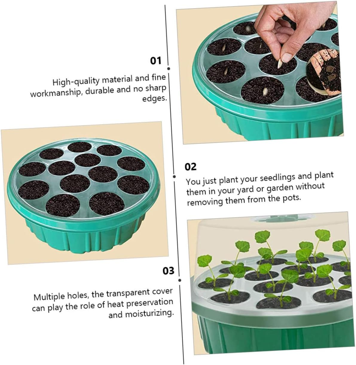 FONDOTIN 2Pcs Plant Starter Trays Seedling Boxes for Seeds Planting Gardening Box image number 1