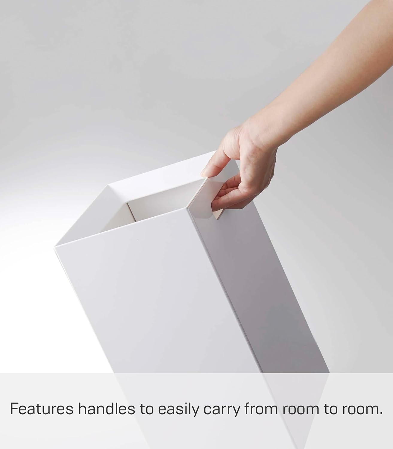 Yamazaki Home Trash Can-Modern Open Top Garbage Waste Bin Basket with Handle | Plastic, Short, White - Black image number 3