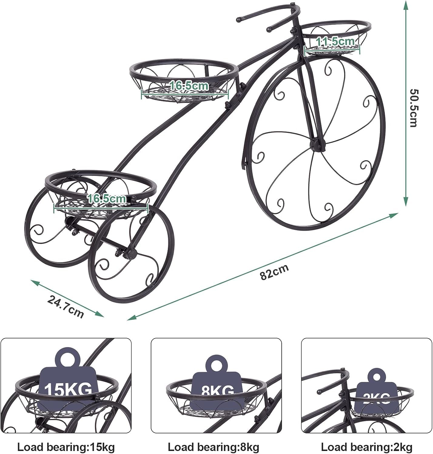 Medla Tricycle Plant Stand, Flower Pot Cart Holder 3 Tier Metal Plant Stand for Home Garden Patio Great Gift for Plant Lovers Housewarming Christmas Parisian Style Black image number 1