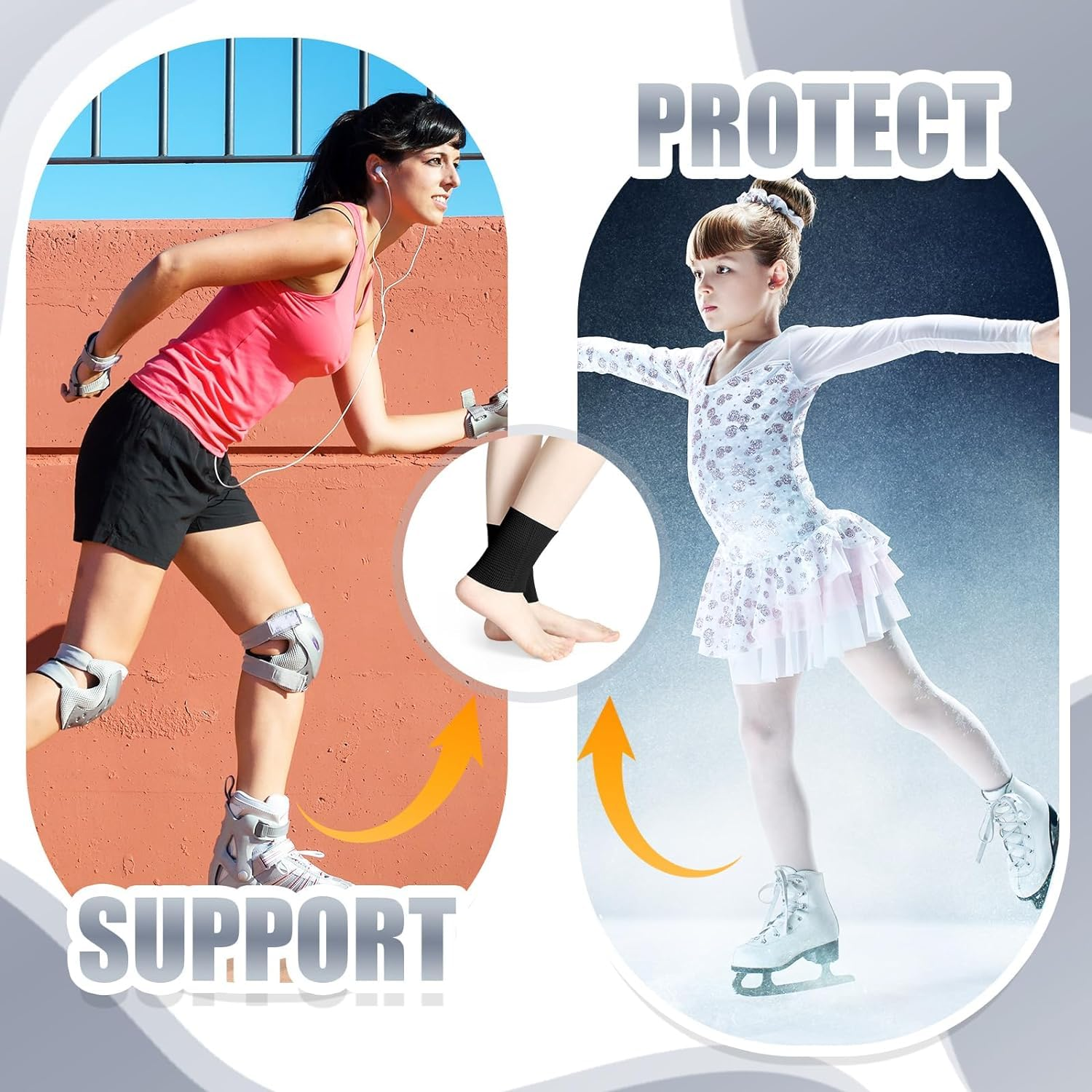 JZCD 2 Pcs Ankle Brace Ankle Gel Sleeves Skate Socks Protection for Figure Skating, Hockey, Roller, Inline, Riding Ankle Compression Sleeve (Black) image number 4