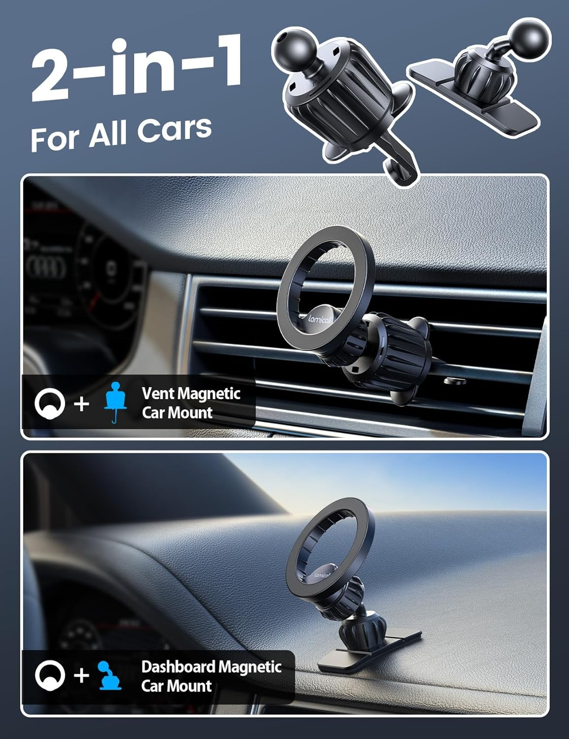 Lamicall for Mag Safe Car Mount - [20X N55 Magnets] Magnetic Phone Holder for Your Car Dashboard Vent Car Mount with 360 Rotatable Car Phone Holder for Iphone 16 15 14 13 12 Pro plus Max Mini