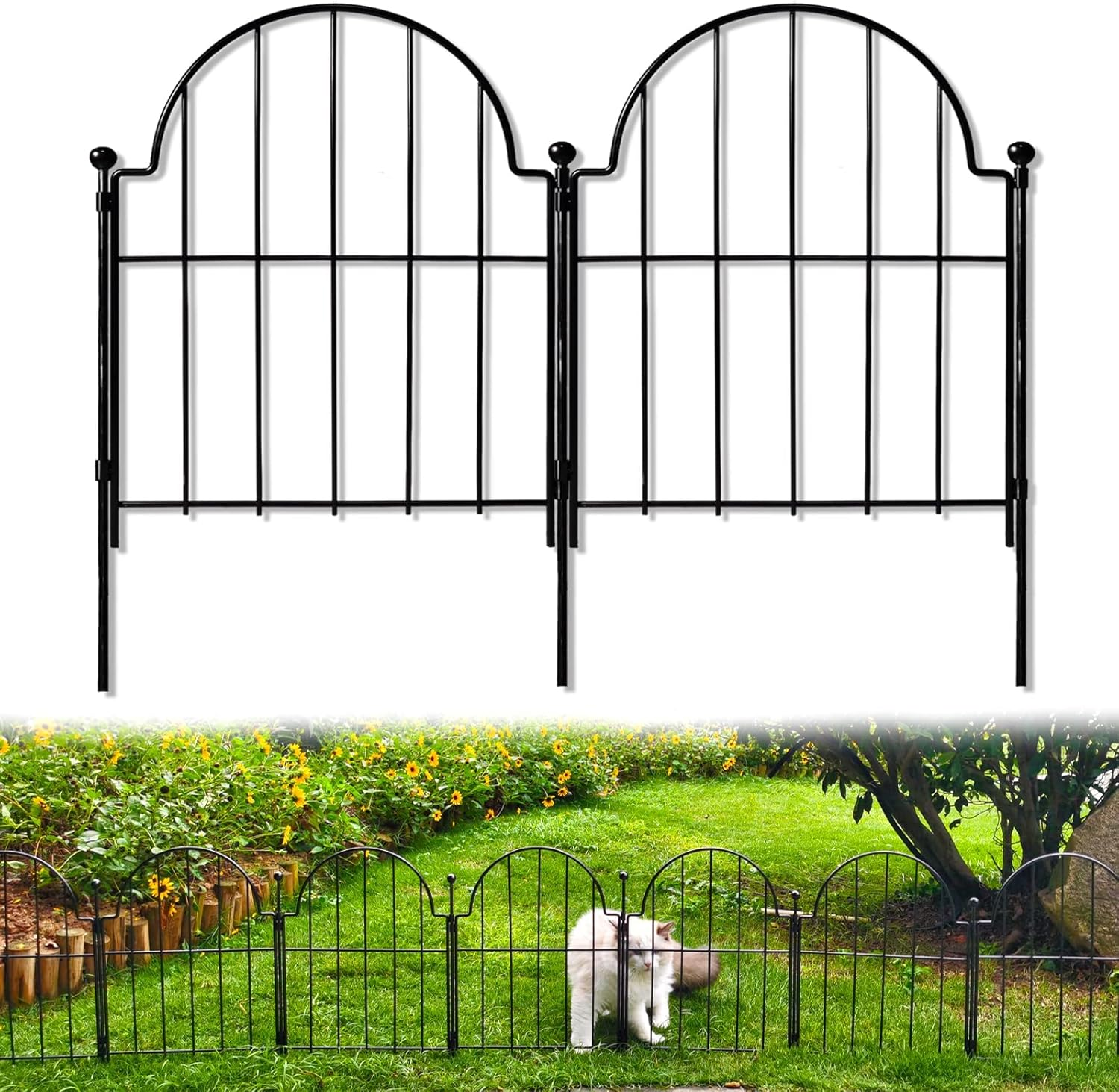 Garden Fence, 22 In(H) X 10.83 Ft(L) Arched Rustproof Metal No Dig Fence Garden Fence Border, Ground Stake Animal Barrier Fence for Rabbit Dog, Outdoor Decor for Yard & Patio