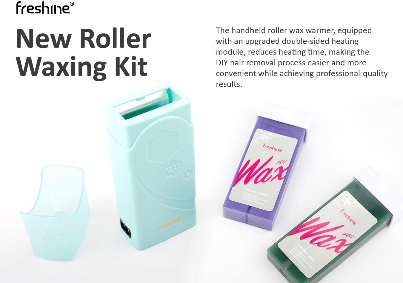 Freshine Roll on Waxing Kit Wax Strips Roller Wax Warmer Heater Waxing Care Spray Kit for Hair Removal Face Legs Arms Body (Blue 200G Spray Kits) image number 2