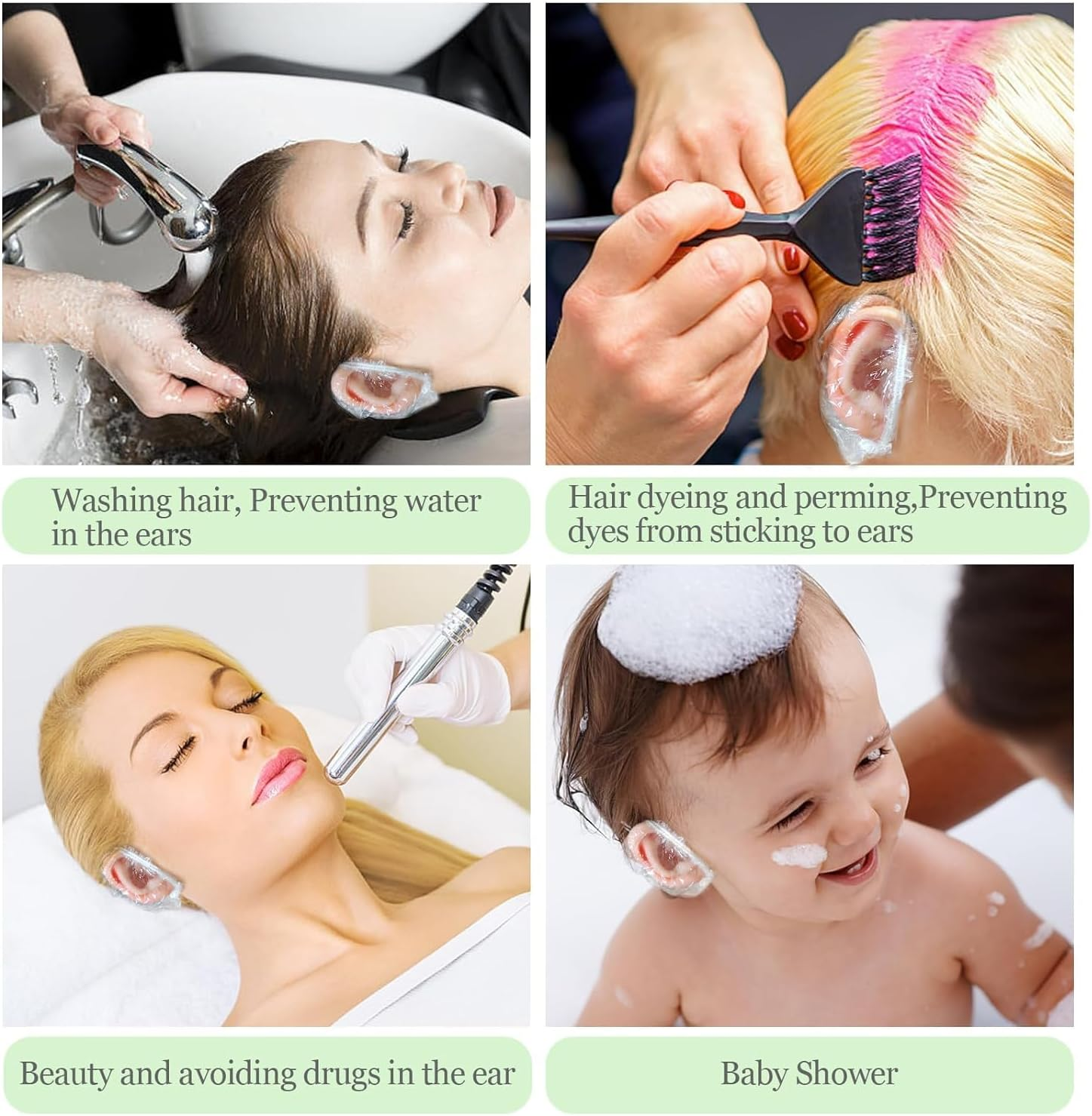 Gragra 100 Pcs Clear Disposable Ear Covers, Caps Disposable Elastic Clear Shower Water Ear Covers, for Bathing, Hair Colouring and Beauty Treatments, Spa Home Use Hotel and Hair Salon image number 1