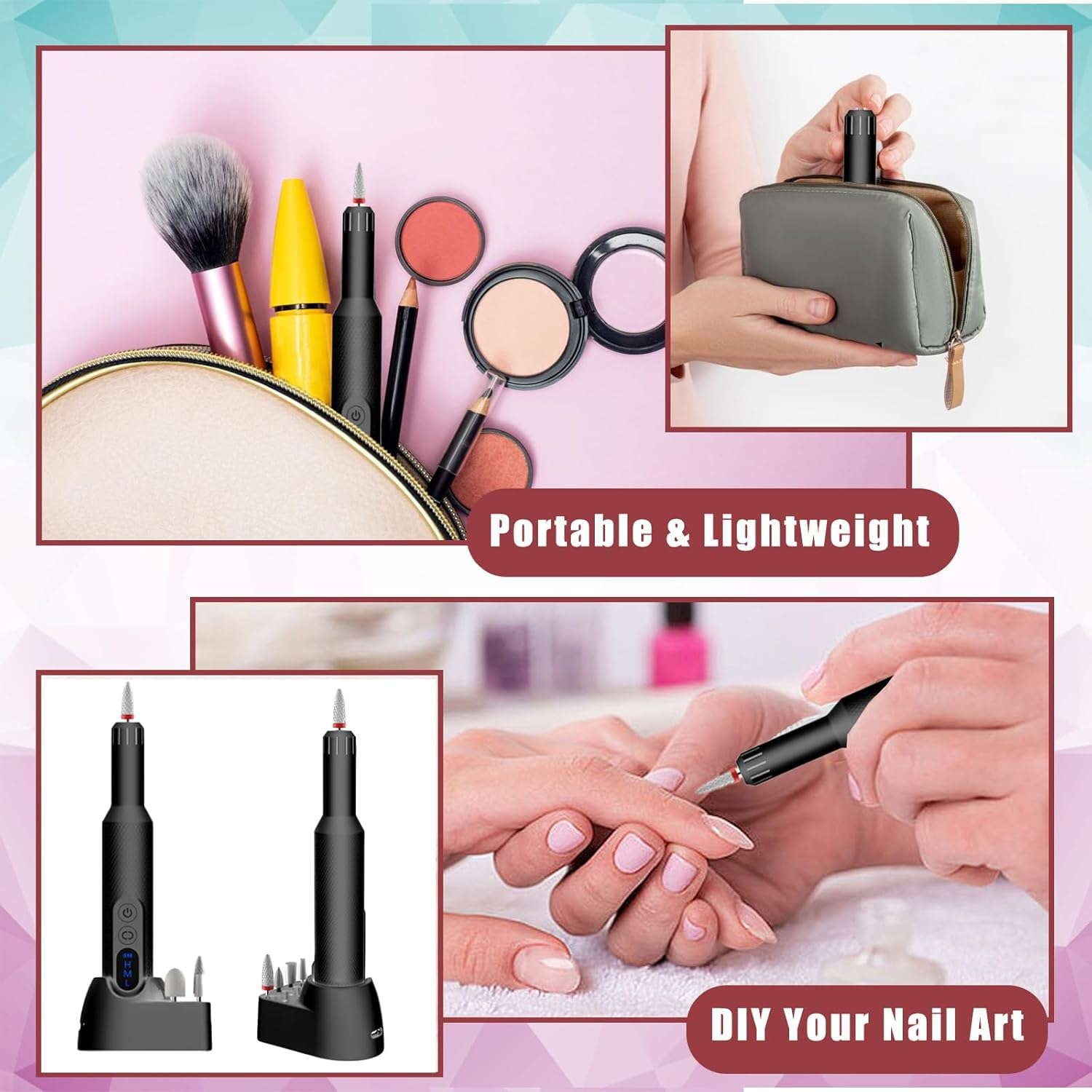 Pinkiou Nail Cutter for Gel Nails, Professional Electric Nail File, Manicure Set Electric, Electric Nail File 20000 Rpm, Adjustable Speed for Beginners image number 5