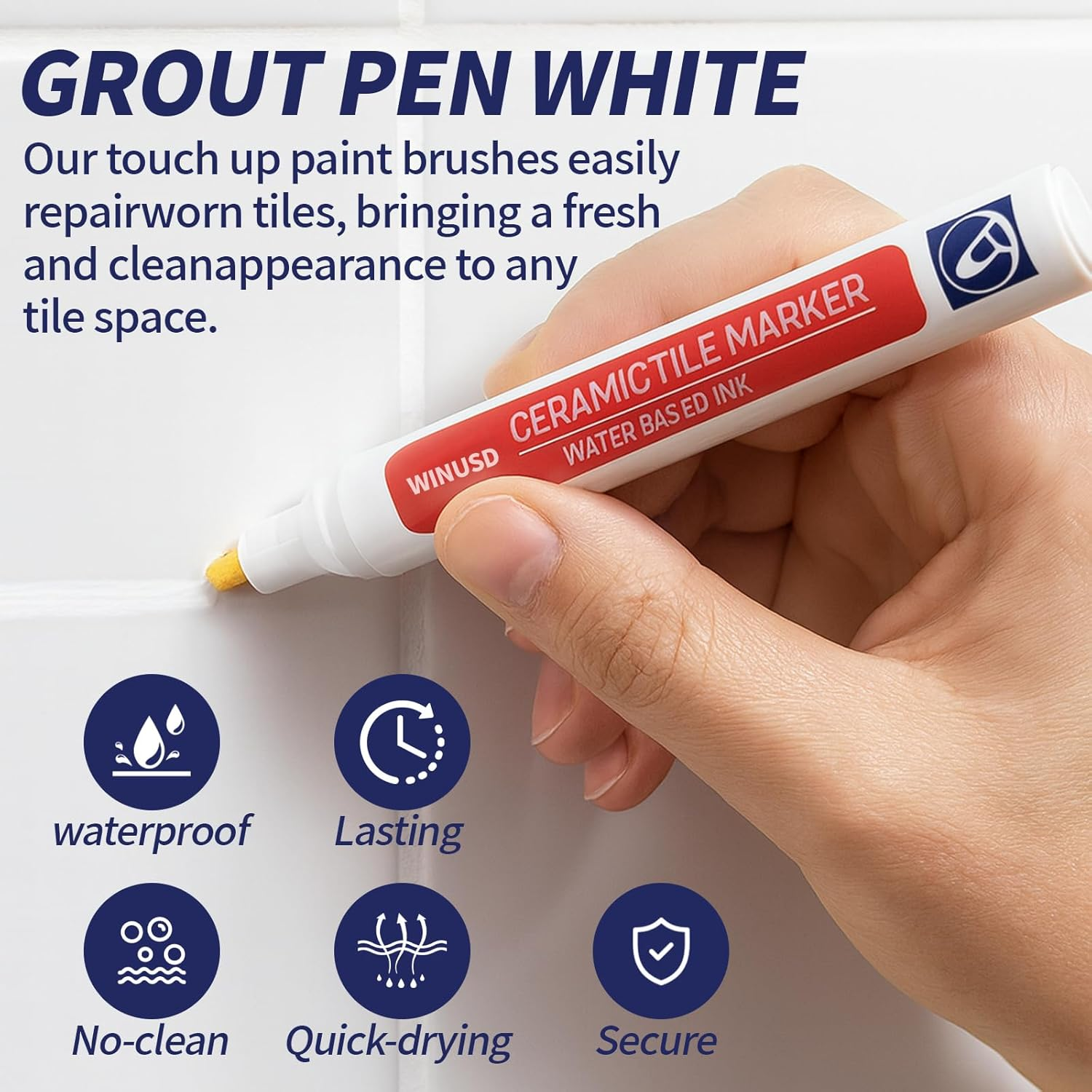 Grout Pen White - 2Pcs Waterproof Tile Repair Marker Kit | Grout Colorant for Stained Lines on Shower Tiles, Bathroom & Kitchen Floors | Bright White Touch-Up Paint, Seals & Cracks​