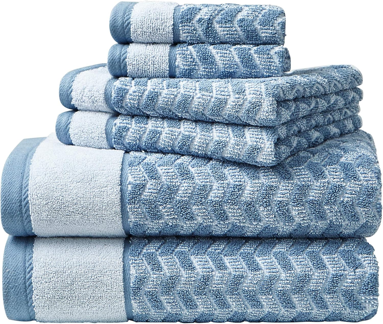 Nautica Home 6Pc Towel Set 100% Terry Cotton, Oeko-Tex Certified, Super Soft & Absorbant, Medium-Weight, 6 Piece, Zane Chevron