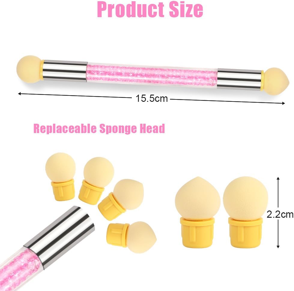 BUTBU Nail Sponges for Ombre, Double Head Sponge Nail Art Brush, Ombre Nail Sponge with 4 Replacement Heads, Suitable for for DIY Nails-Art and Gradient Nail Design (Pink) image number 5