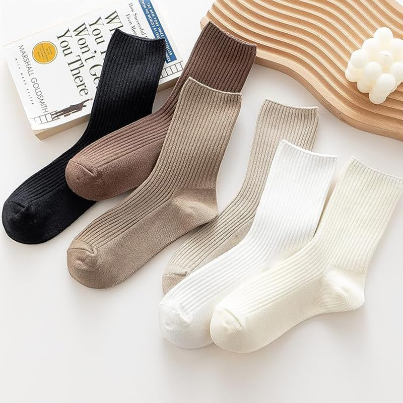 Womens Cute Crew Socks Casual Athletic Aesthetic Socks Neutral Cotton Socks for Solid Color Stretch Socks for Girls - Black image number 4