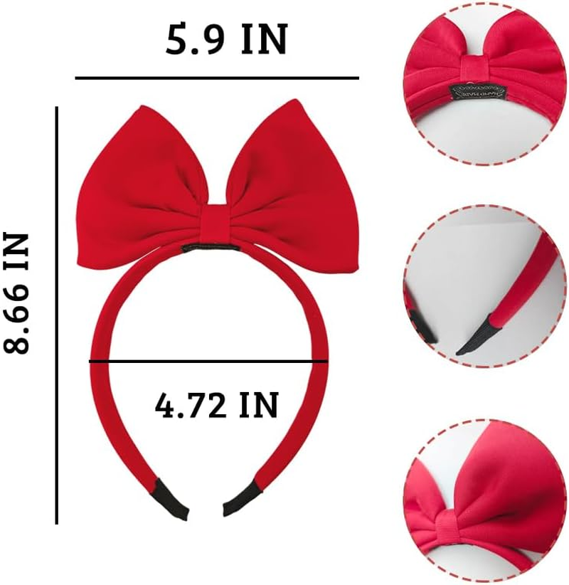 Halloween Christmas Red Bow Headband Bownot Headband Bownot Head Bands Hair Hoop Vintage Red Bow Hairbands for Thick Thin Hair Bow Accessories for Girls Womens Halloween Cosplay Costume image number 5