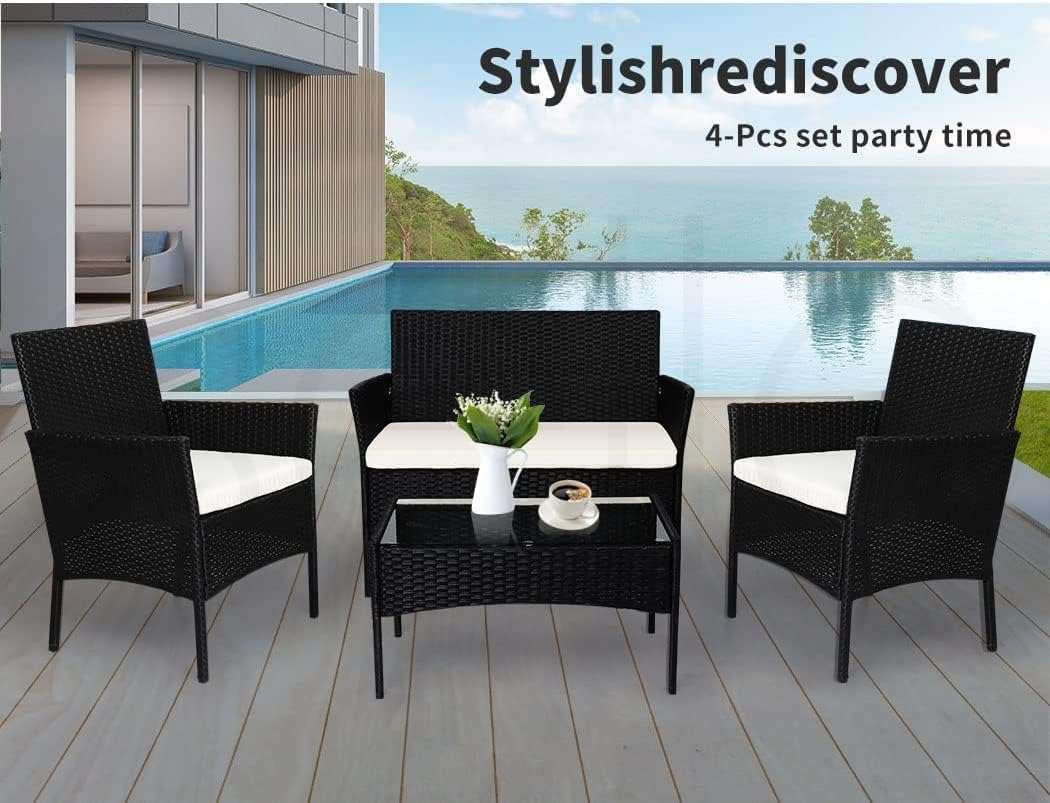 Levede 4PCS Outdoor Furniture Setting Patio Garden Table Chair Set Wicker Lounge Conversation Sets Rattan Dining Set