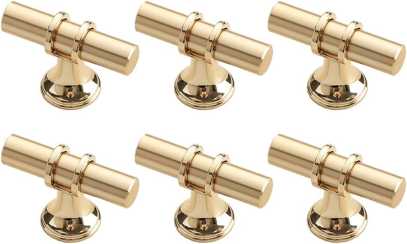 6 Pack Gold Cabinet Knobs 1.97" T Bar Drawer Knobs Zinc Alloy Single Hole Pulls for Dresser 50Mm Cupboard Handles for Kitchen Wardrobe Cabinet Hardware (6, Black Gold)