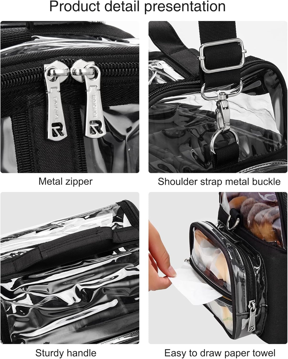 Relavel Makeup Brush Case - Extra Large, Professional Makeup Brush Holder Makeup Artist Travel Case Clear Waterproof Cosmetic Organizer Bag with Adjustable Strap and Dividers, Full Open Easy To image number 3