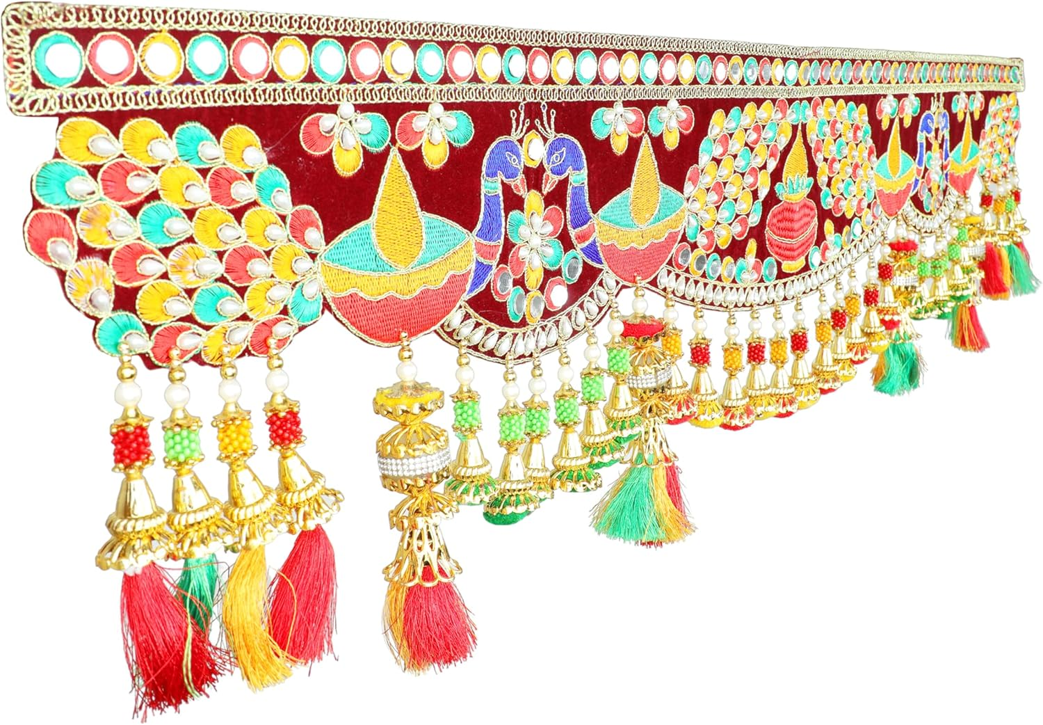 Artificial Door Toran Hanging Is Made of Colourful Thread Tassels with Moti Beads Set Door Hanging Bandanwar for Home Decor Entrance for Indian Traditional New Year Festival Decorations(Size:-36"X10") image number 3