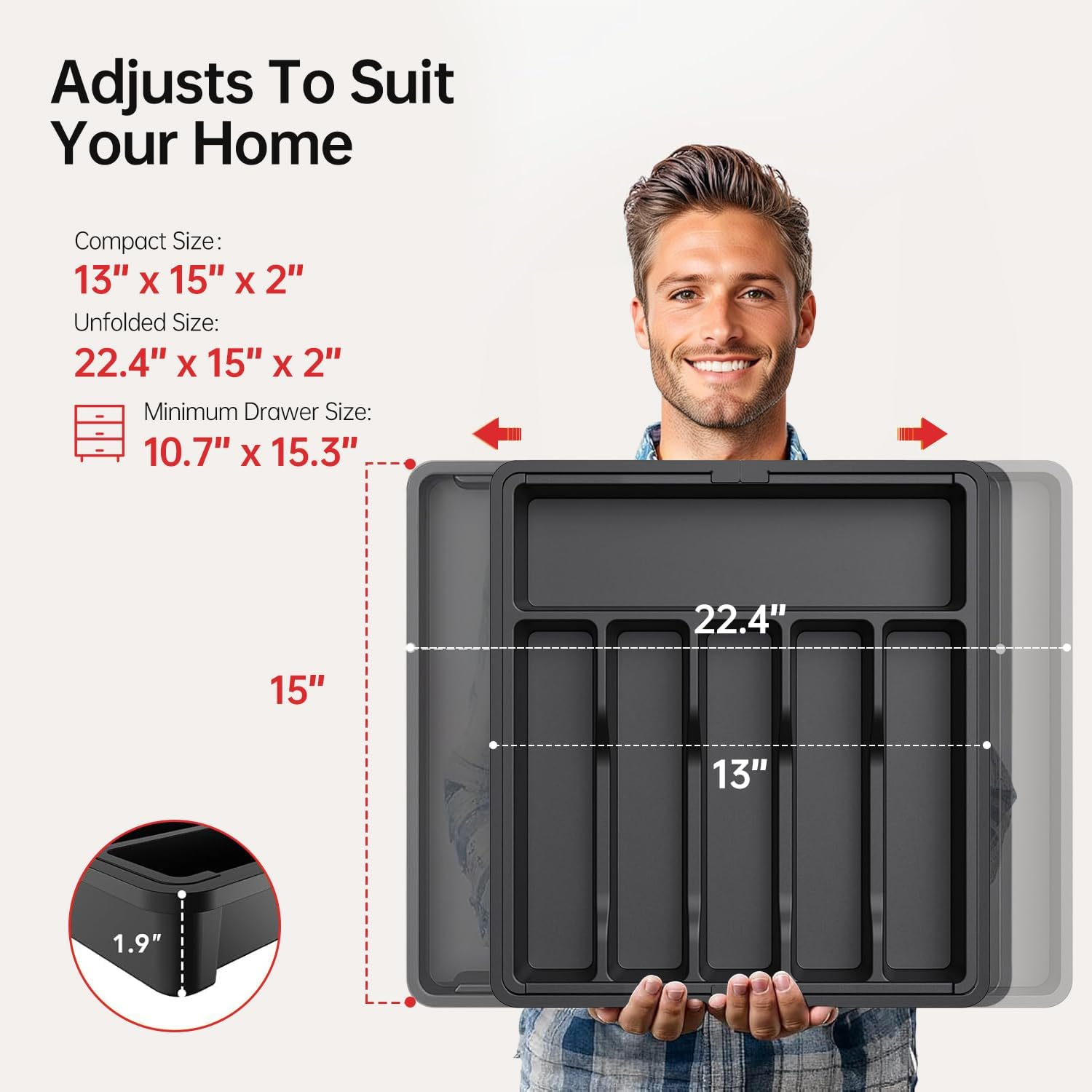 Upgraded Expandable Kitchen Drawer Organizer &ndash; Dustproof & Anti-Slip Design | Keep Utensils Secure & Scratch-Free | Anti-Mold Material for Long-Lasting Freshness | Fits Various Dishware Types image number 4