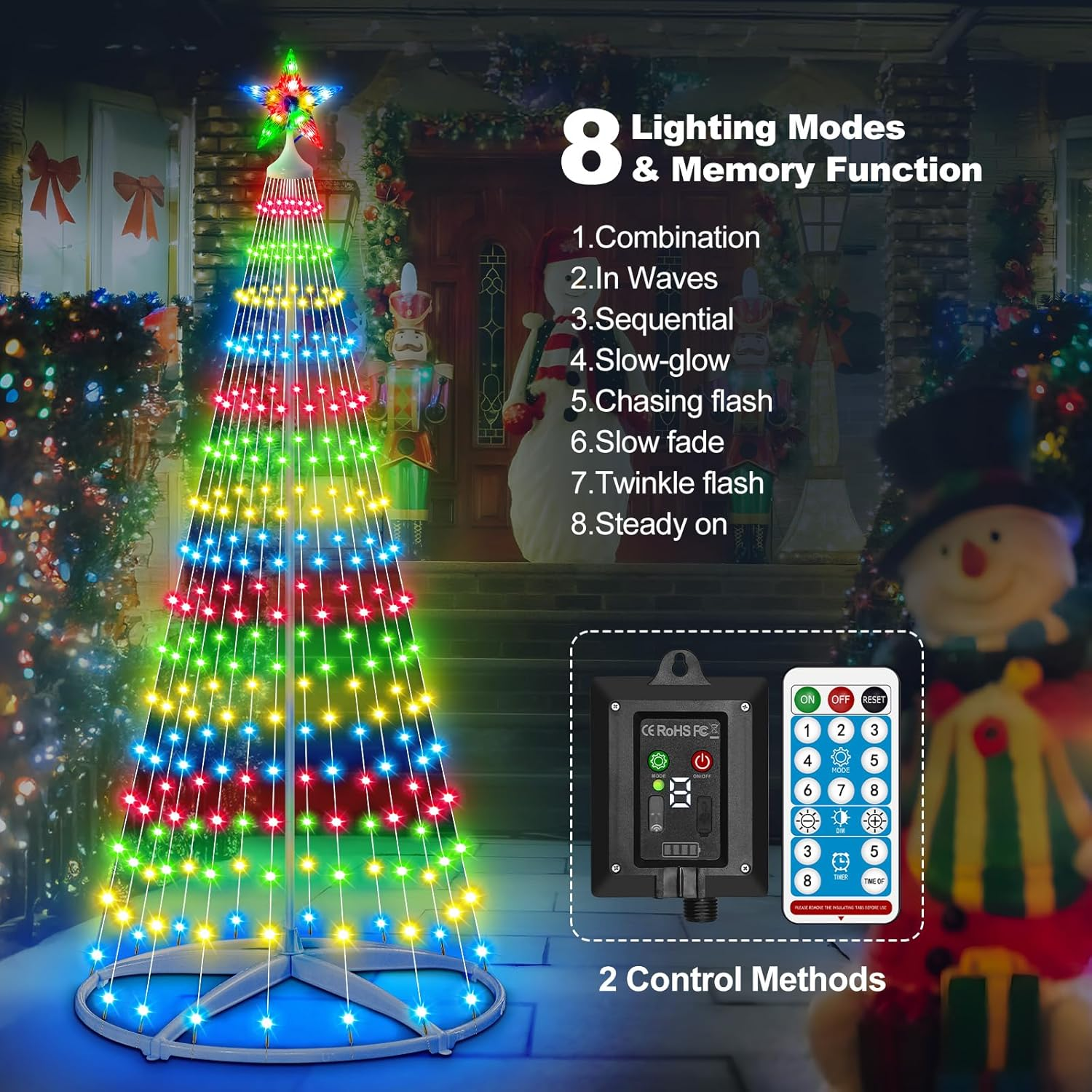 HELESIN 1.8M 252 LED Christmas Tree String Light, Christmas Lights Indoor Outdoor with 8 Flash Modes for Porch Yard Patio Outdoor Xmas Holiday Xmas Decor