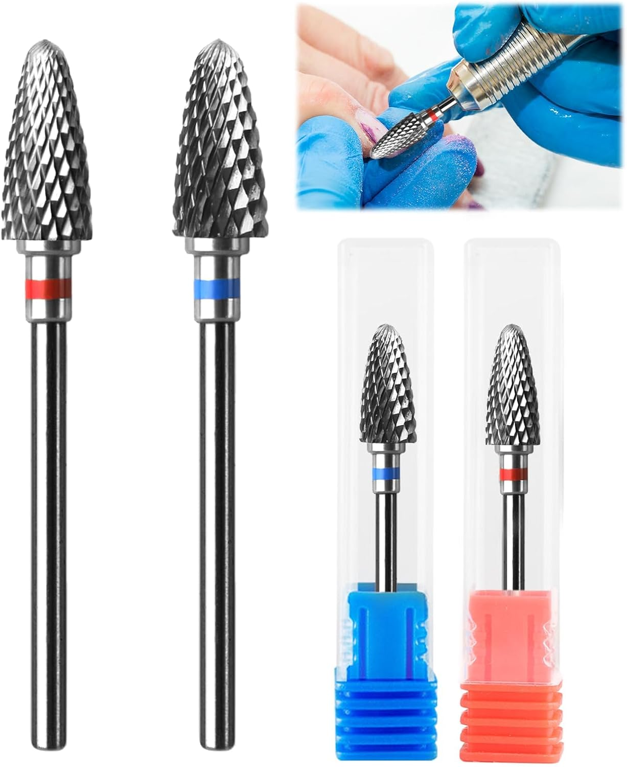 2 PCS Carbide Nail Drill Bits with Case, 3/32" 5 in 1 Tungsten Drill Bit Set for Nail Salon Manicure Pedicure Gel Polishing Cuticle Cleaner (Round Head) image number 4