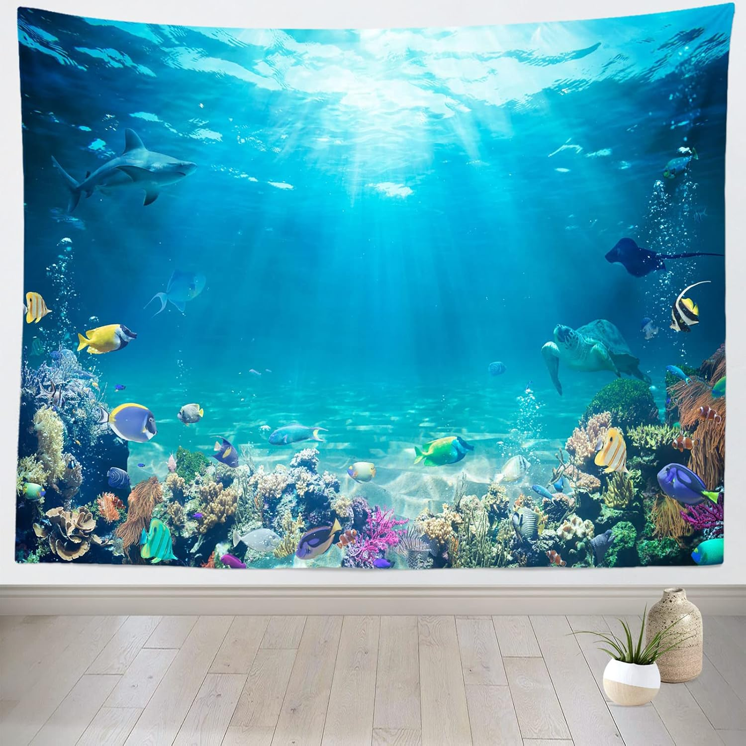 Loccor Underwater World Tapestry Blue Ocean Wall Hanging under the Sea Coral Reef Wall Tapestry 118X78 Inches Tropical Fish Tank Undersea Tapestries Marine Wall Art for Bedroom Living Room Dorm Decor