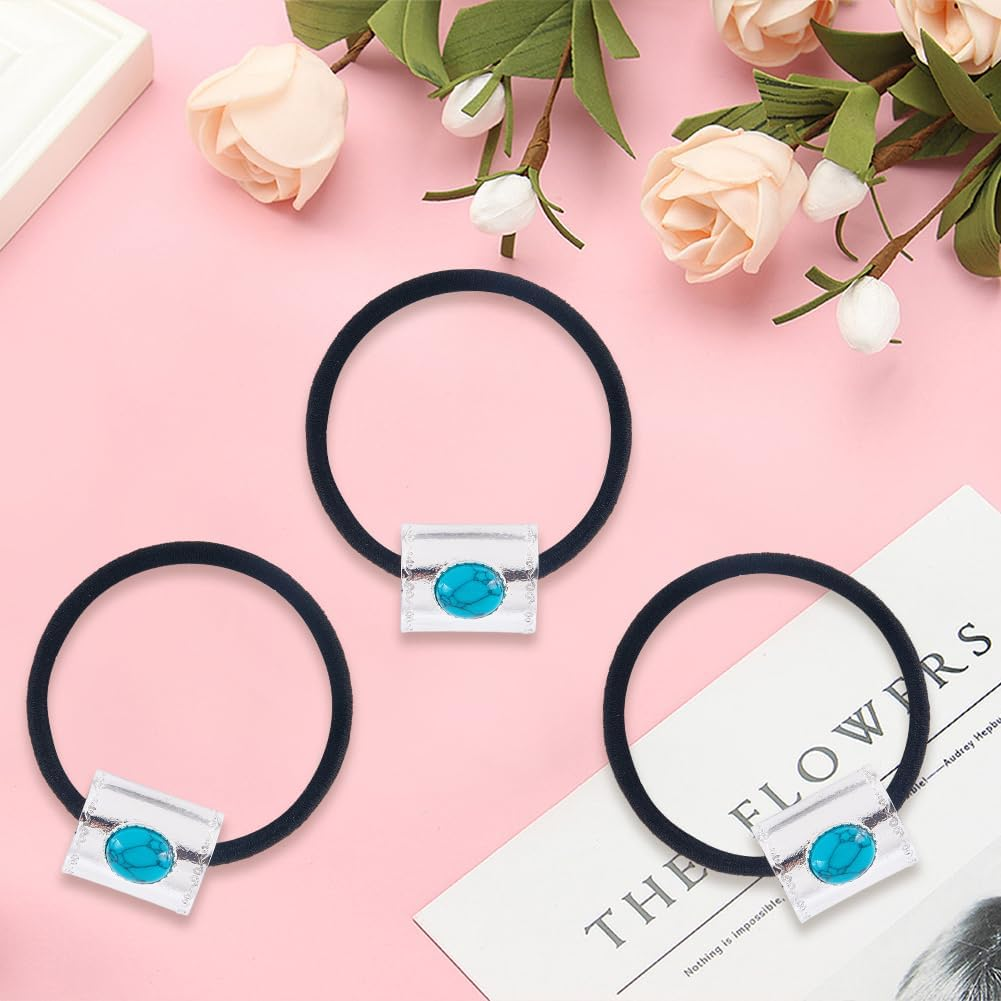 CABODYALS Pack of 3 Boho Western Style Decorative Ponytail Holders Made of Metal Vintage Turquoise Hair Bobbles Bracelet Cowgirl Hair Bands Rope with Box for Women Outfit Dress Party Accessories image number 4