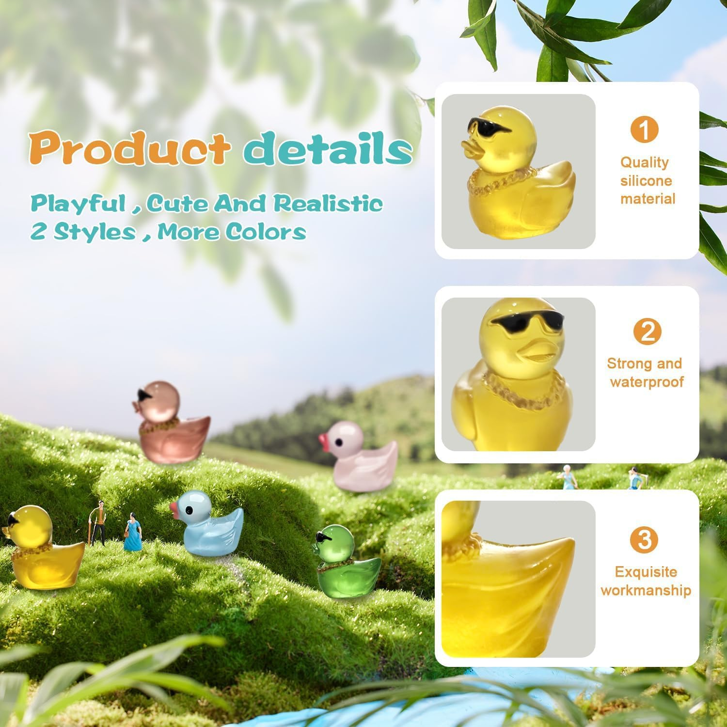 100PCS Mini Ducks,Funcyboo Resin Ducks Luminous Mini Duck for Crafts Miniature Ducks to Hide Cute Small Ducks Accessories for Aquarium Garden Landscape Dollhouse Potted Plant DIY(2 Styles/Many Colors) image number 1