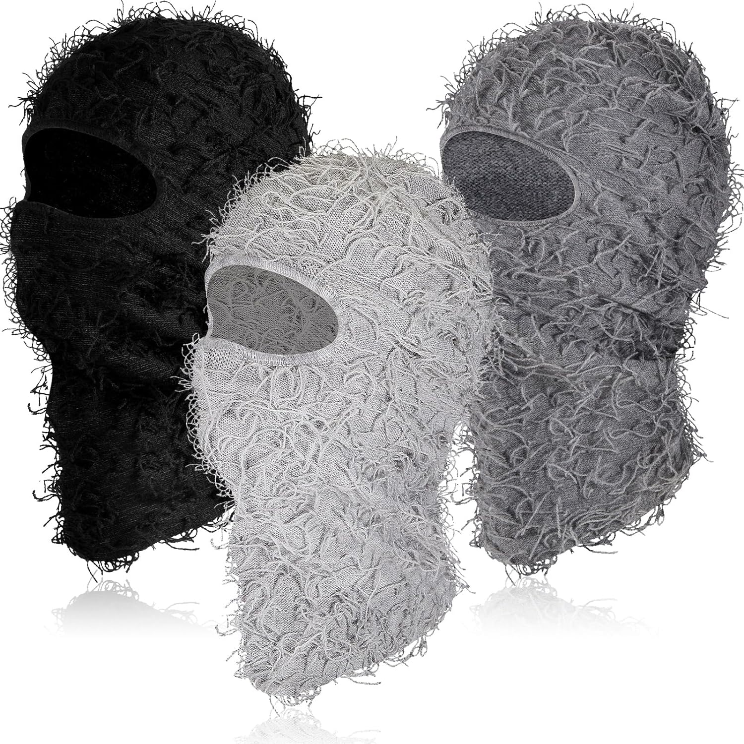 Newcotte 3 Pcs Distressed Balaclava Full Face Ski Mask Cool Knitted Balaclava Windproof Ski Mask for Men Women Cold Weather image number 5