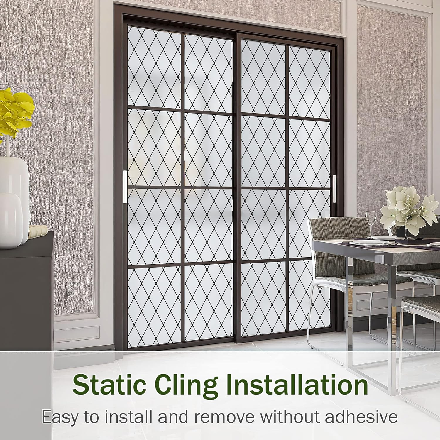 VELIMAX Frosted Black Lattice Window Film Static Cling Window Privacy Films Decorative Glass Vinyl Film for Windows Removable Sun Blocking Anti-Uv 23.6X78.7 Inches image number 2