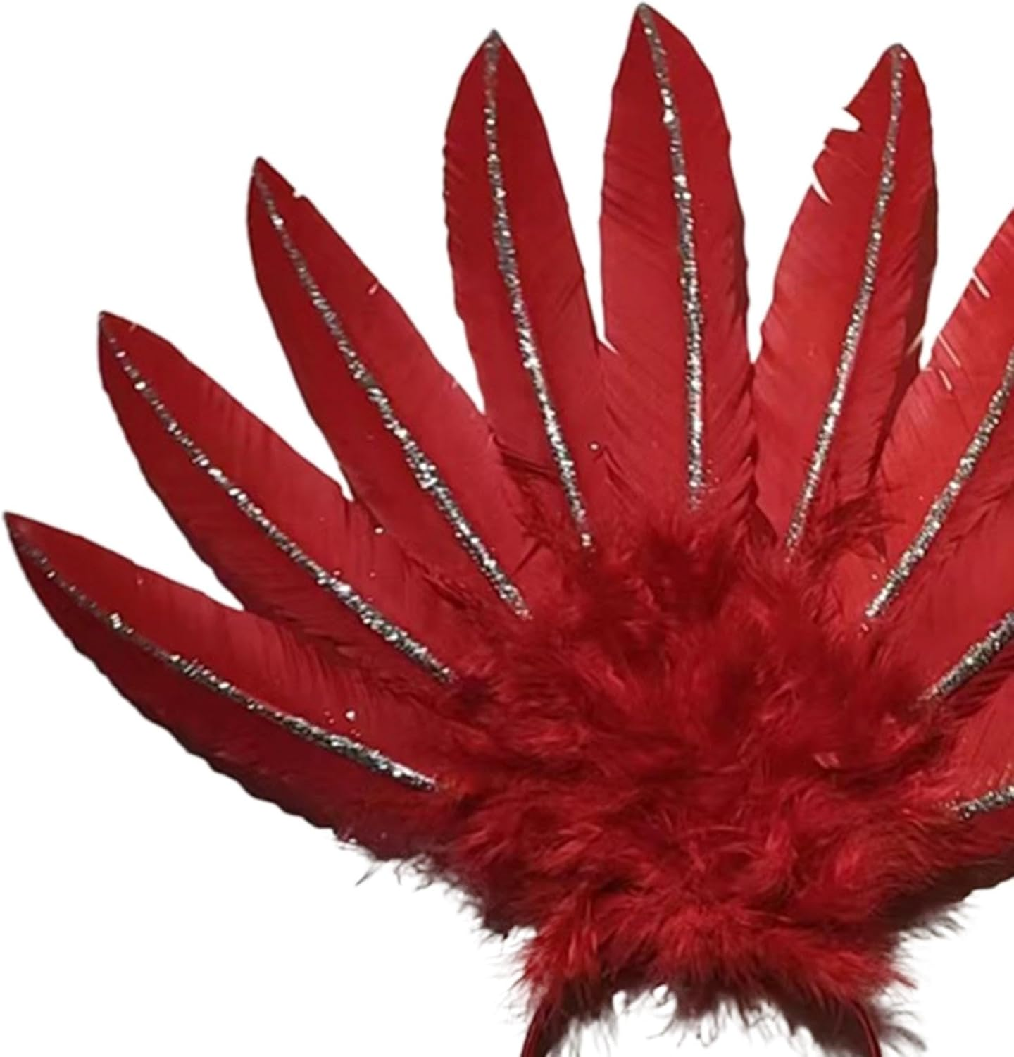 UGPLM Feather Headdress Headwear Costume Fascinator Headband Cosplay Hair Bands Headpiece for Halloween Dance Performance Festival, Red - Rose Red image number 3