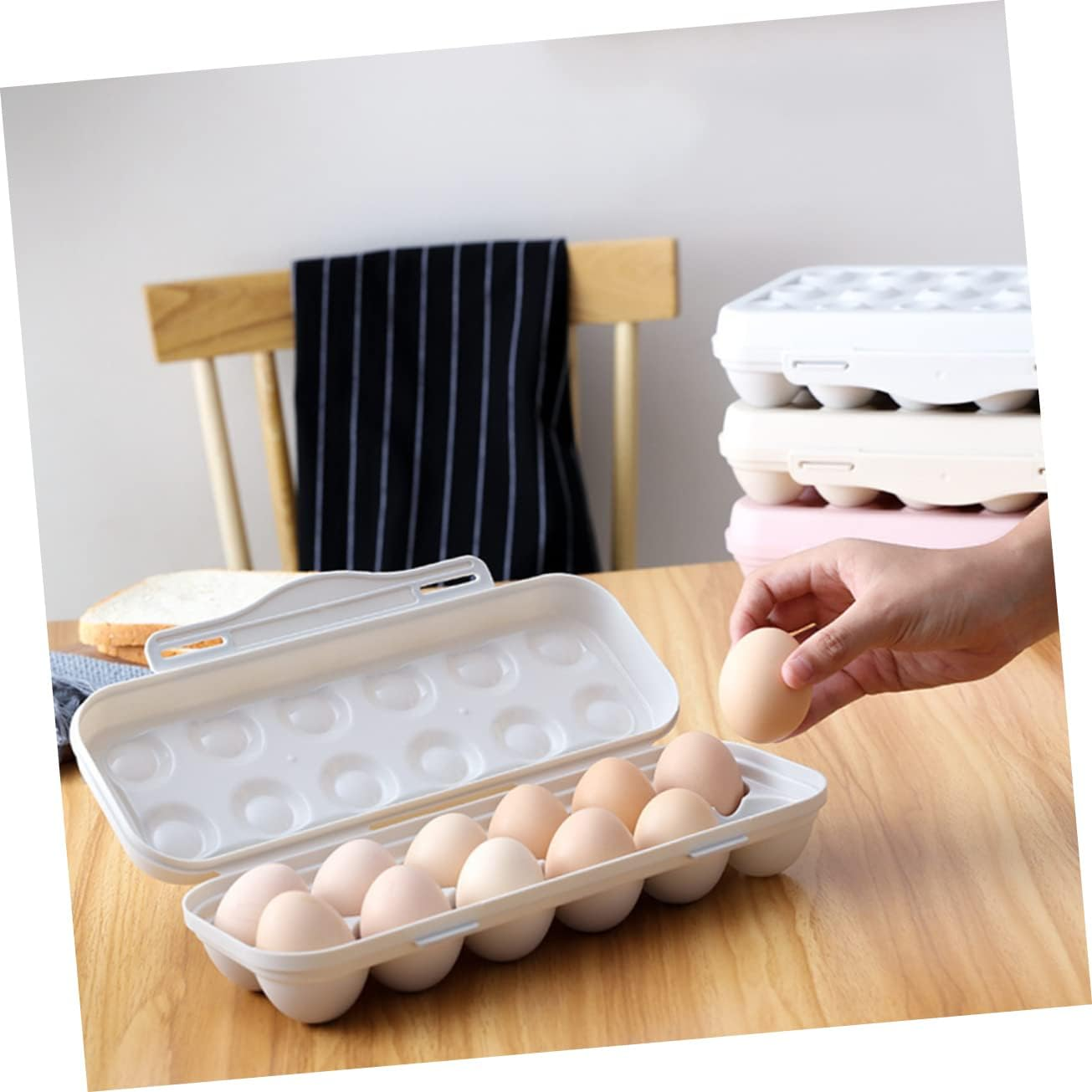MAGICLULU Egg Storage Container 18 Grids Plastic Refrigerator Egg Holder Portable Anti-Collision 2Pcs Pink Stackable Box for Home - Grey image number 2