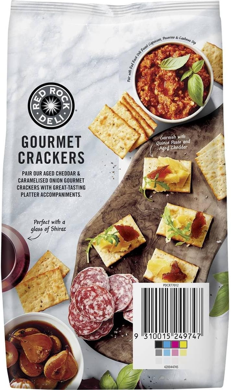 Red Rock Deli Aged Cheddar and Caramelised Onion Flavoured Gourmet Crackers 130 G image number 2