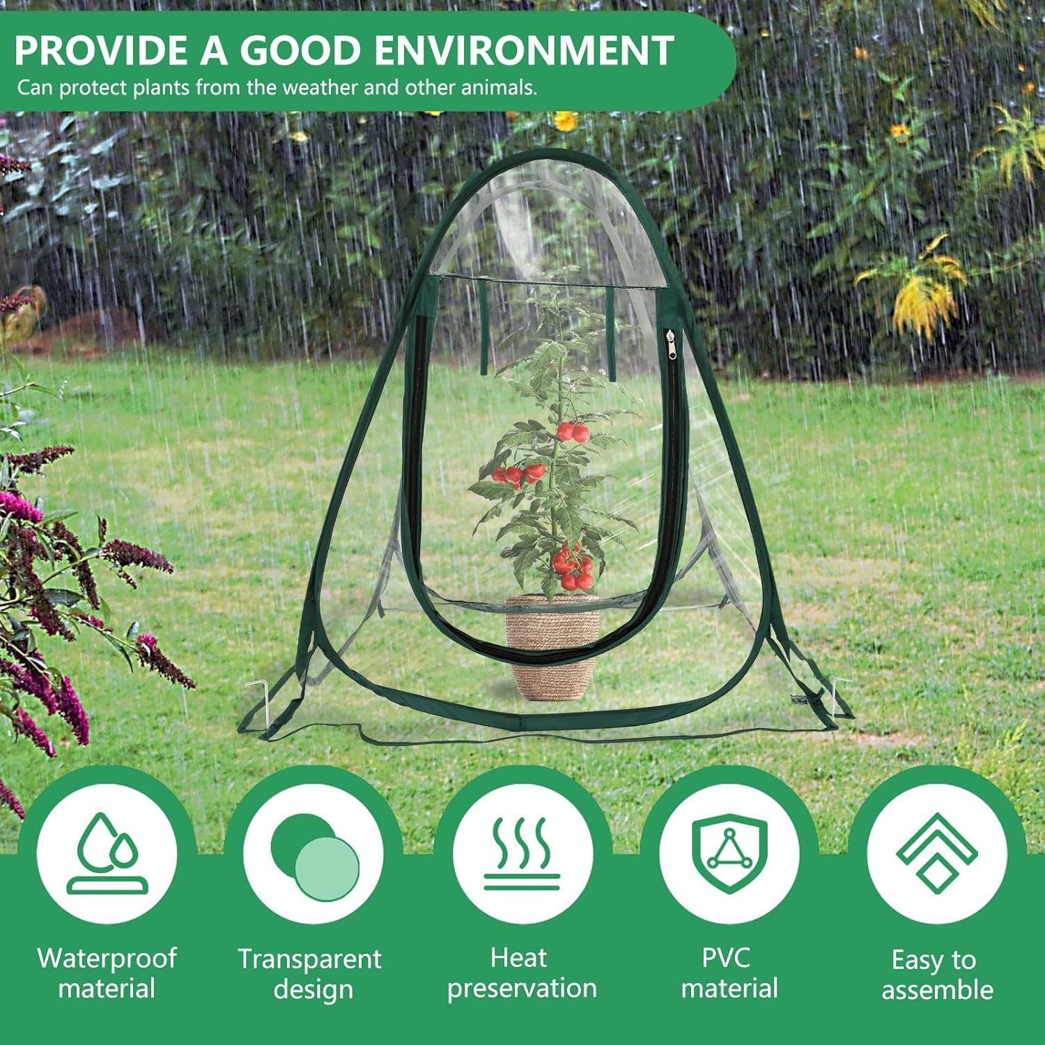 Pop up Greenhouse Cover, Mini Greenhouse Cover with Ground Stakes and Carry Bag, Indoor Outdoor Backyard PVC Flower Shelter, Small Sunshine Room for Cold Frost Protector Gardening Plants image number 6