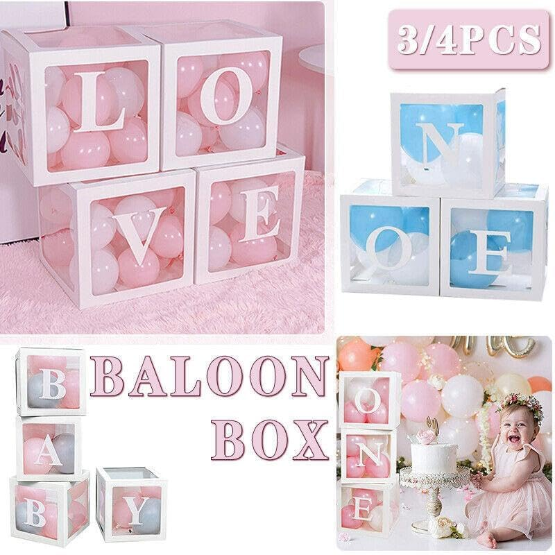 3/4PCS ONE Baby Transparent Balloon Box Girls Boys Shower 1St Birthday Party, Customizable with Letters, Pink, 11.8" Cubes - One image number 3