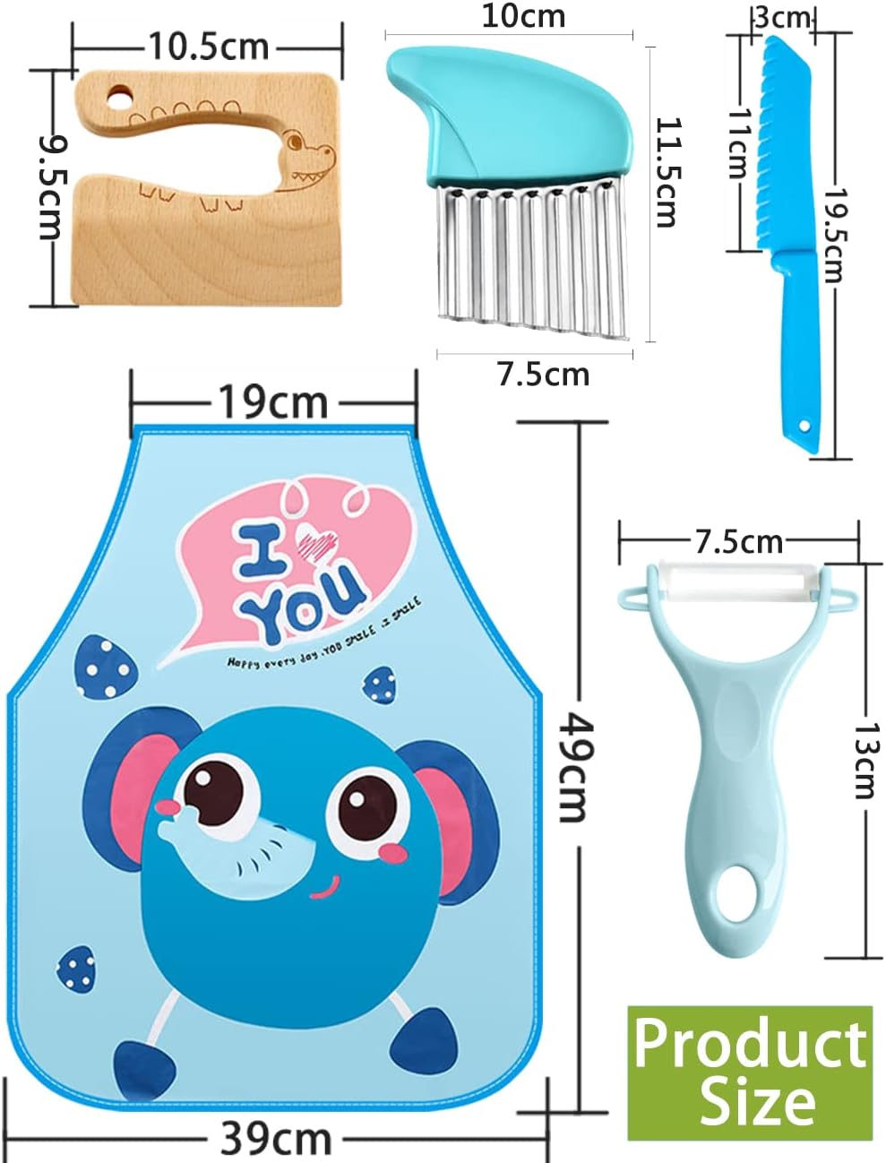 8PCS Kids Knife Set, Plastic Kids Knife Safe for Cutting Veggies Fruits,Kids Kitchen Knives Set Include 4 Plastic Toddler Safe Knives/Crinkle Cutter/Kids Cutting Wooden Board/Y-Peeler/Apron (PK) image number 5