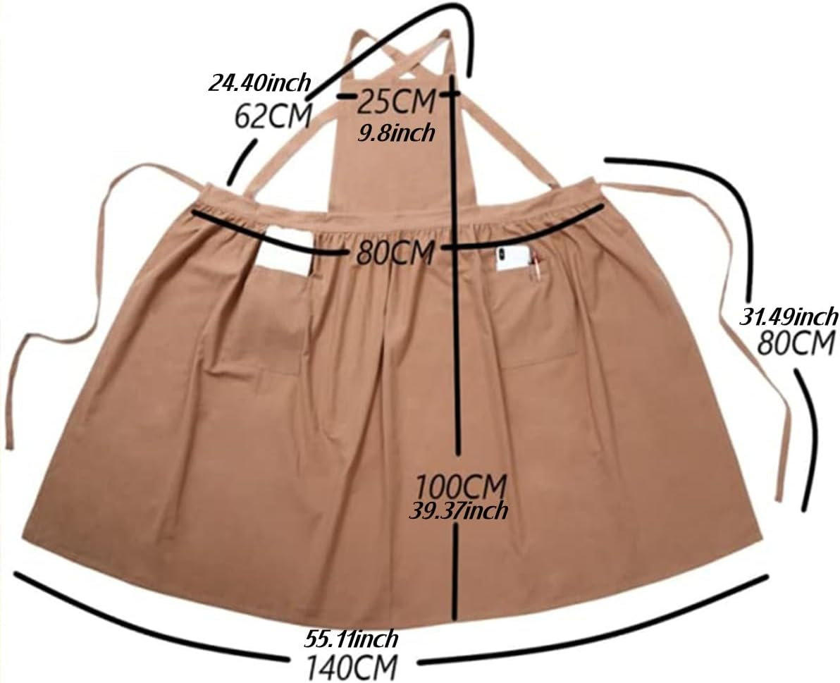 Cotton Solid Color Pinafore with Pockets Cross Back Straps Casual Bib Aprons Cooking Gardening Coffee Shop image number 4