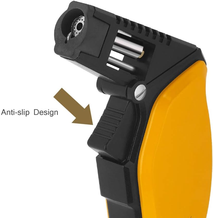 PIPITA Windproof Torch Lighter, Adjustable Big Single Blue Flame Torch Firelighters Refillable Butane Gas Lighter (Butane Not Included) (Yellow) image number 6