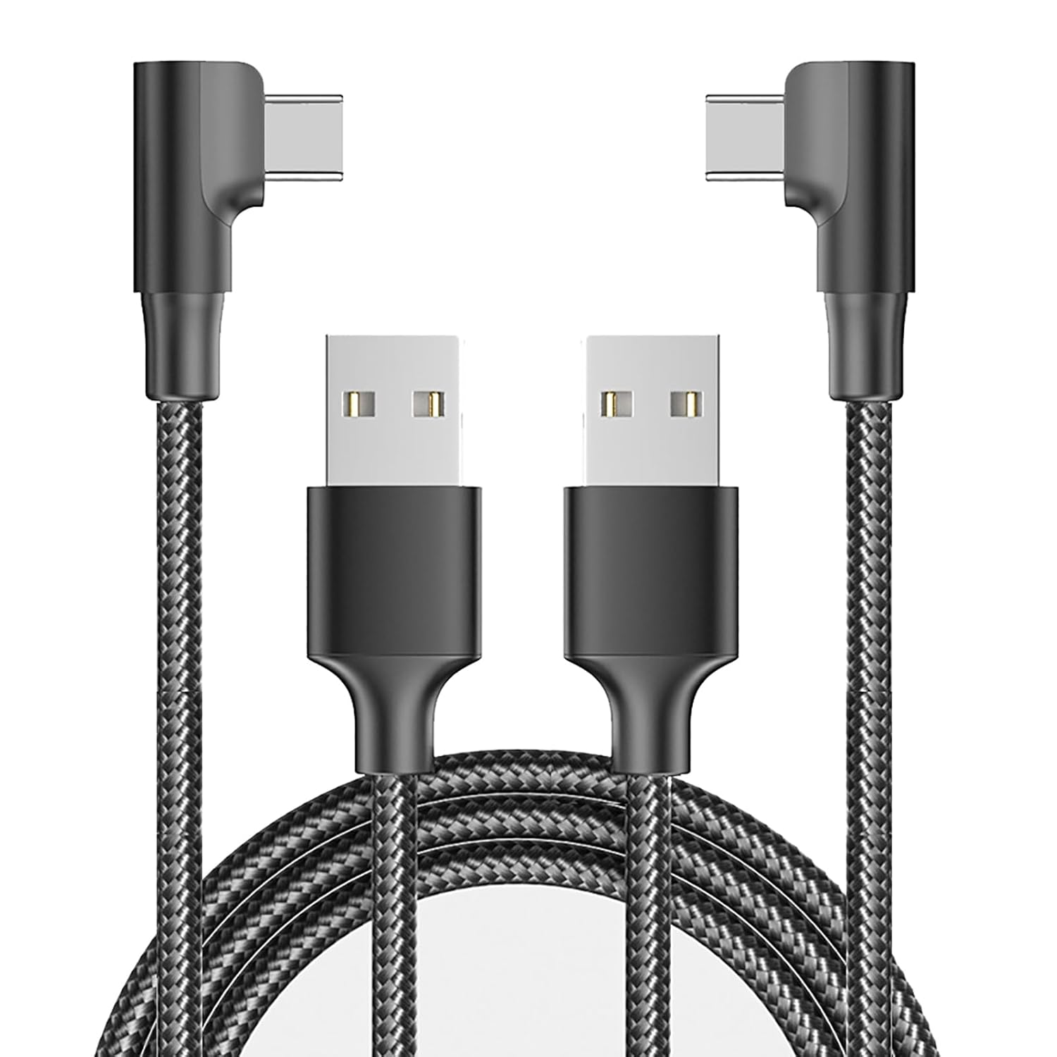 AMITOME Elbow USB a to USB C Cable Nylon Braided 60W 2M(2 Pack) USB Type C Fast Charging Cable for Iphone 16/16 Plus/16 Pro Max/15/15 Plus/15 Pro Max-Black image number 2