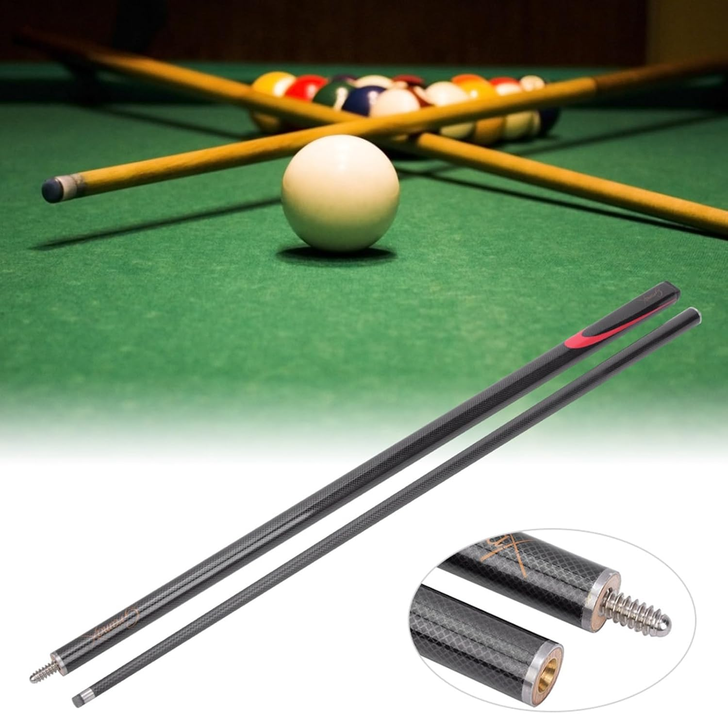 Jectse 1.45 Meter Billiard Pool Cue Stick, 9MM Carbon Black Mesh 525G Billiard House Cue Sticks Shorty Cues Pool Cues, Snooker Rod Supplies Accessory image number 6