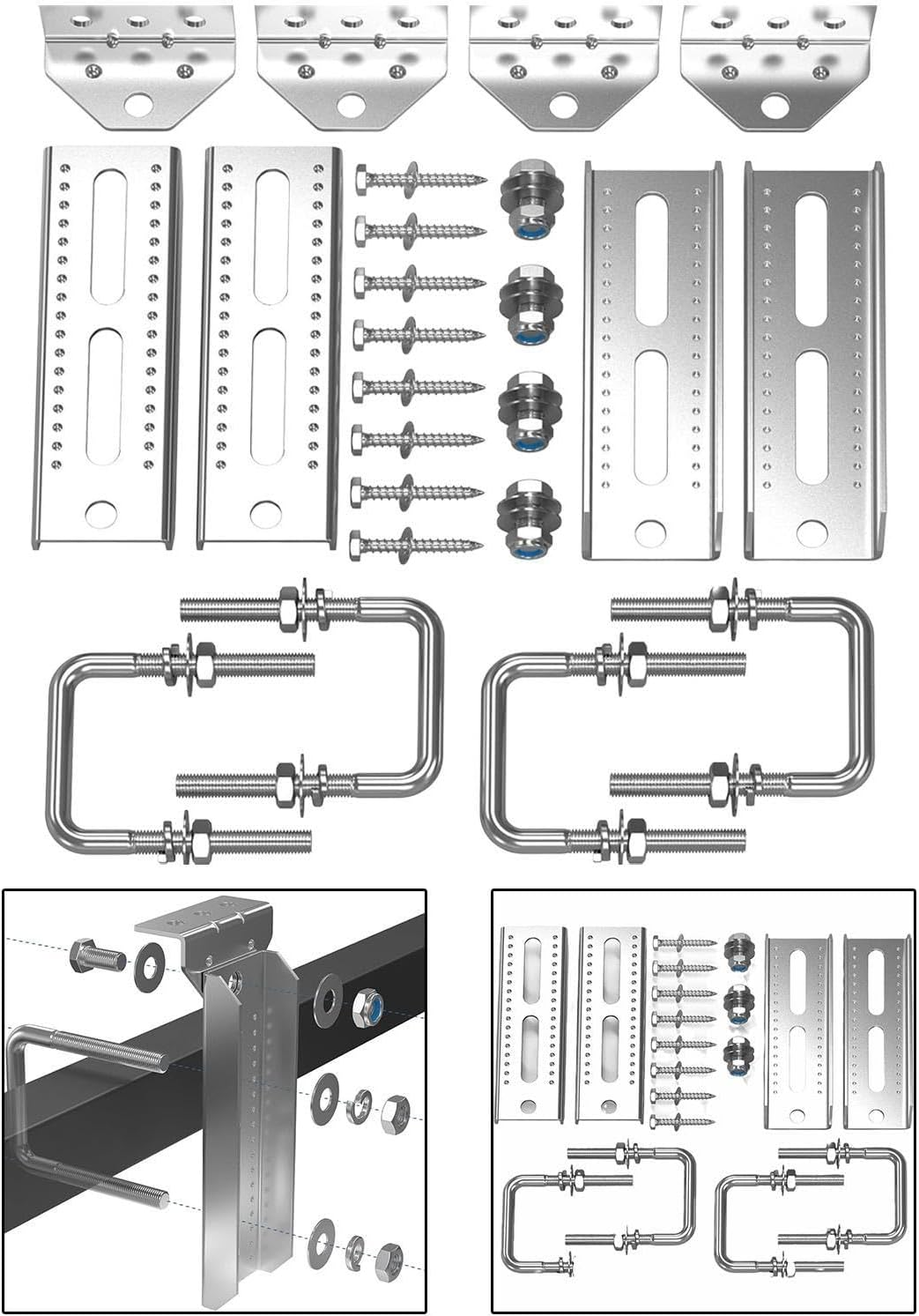 Generic 4Pcs 8Inch Boat Trailer Bunk Brackets Set Square U Bolts Spare Parts Heavy Duty Easily Install Professional with Hardware image number 1
